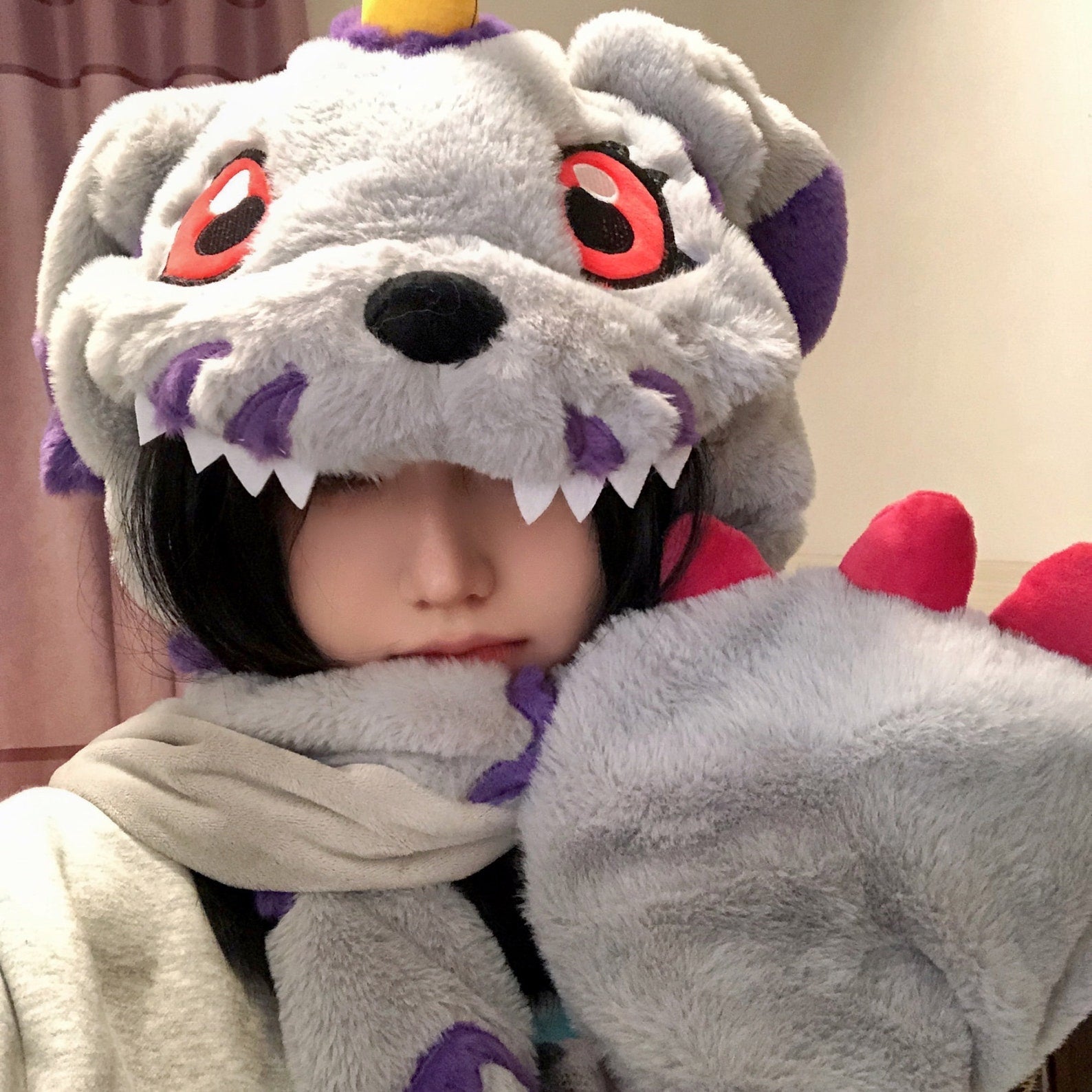 Gabu Monster Fluffy Winter Hat, Adventure offers Tamers, Digital Monster, Cute Hoodie Beanie, Vital Bracelet, Winter Wear Anime Cosplay